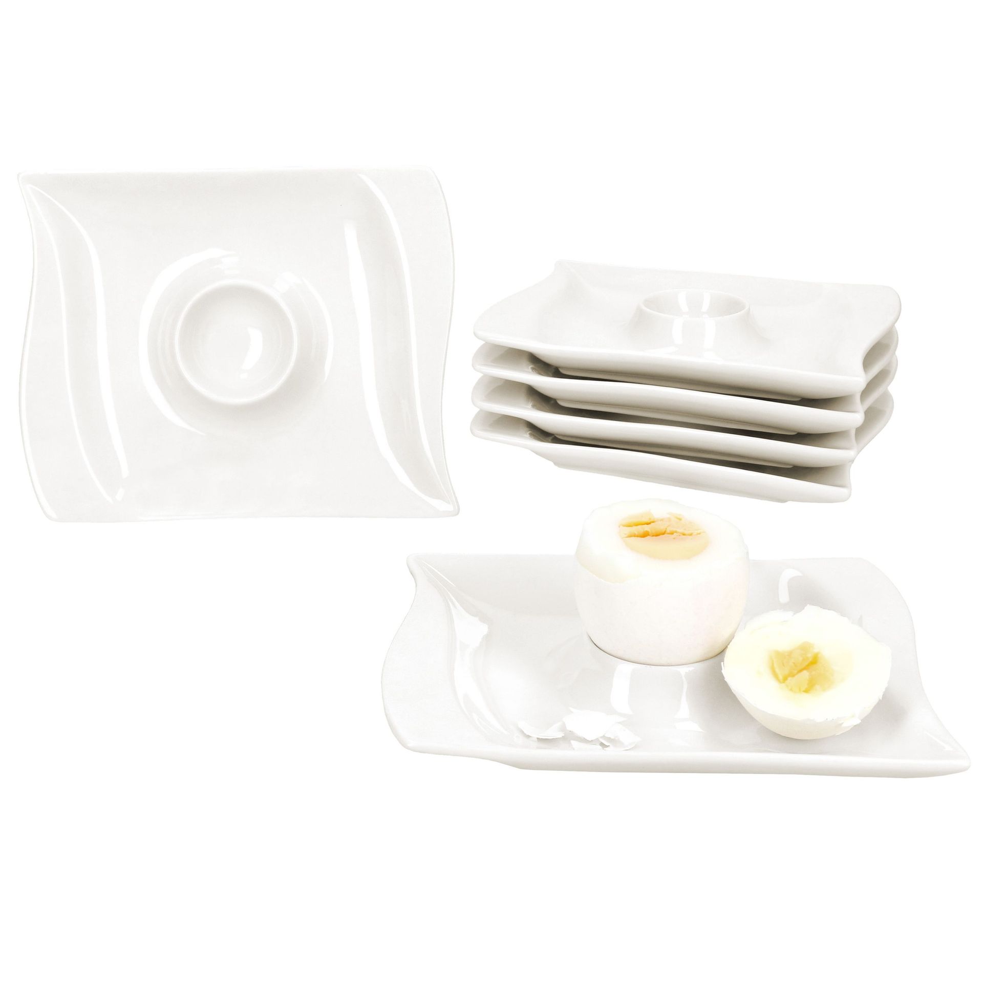 6x Kieliszki na jajka kość słoniowa z tacą porcelana 6 osób bufet brunch kość słoniowa biały