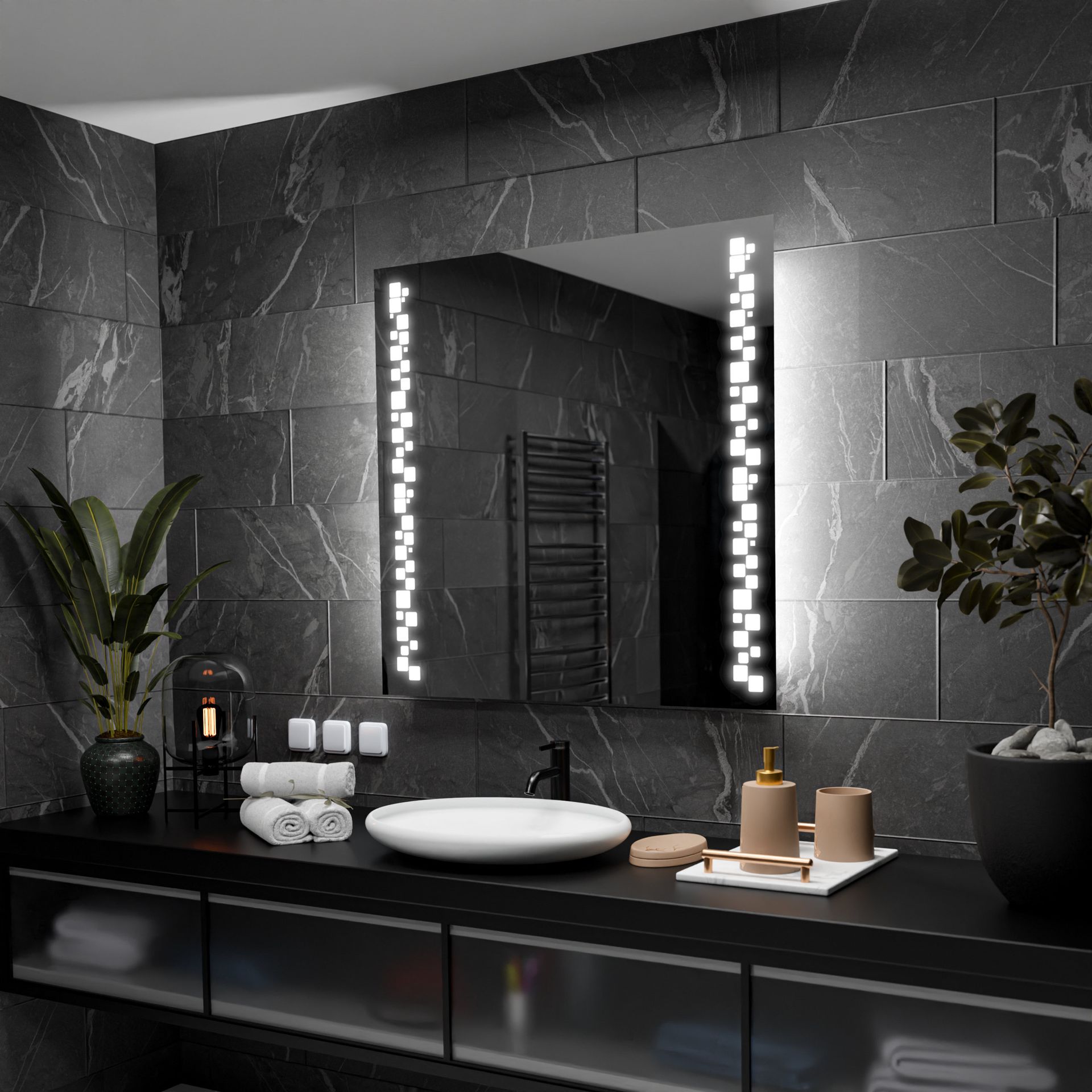 Prostokątne lustro łazienkowe z podświetleniem LED - Detroit - 50x50cm