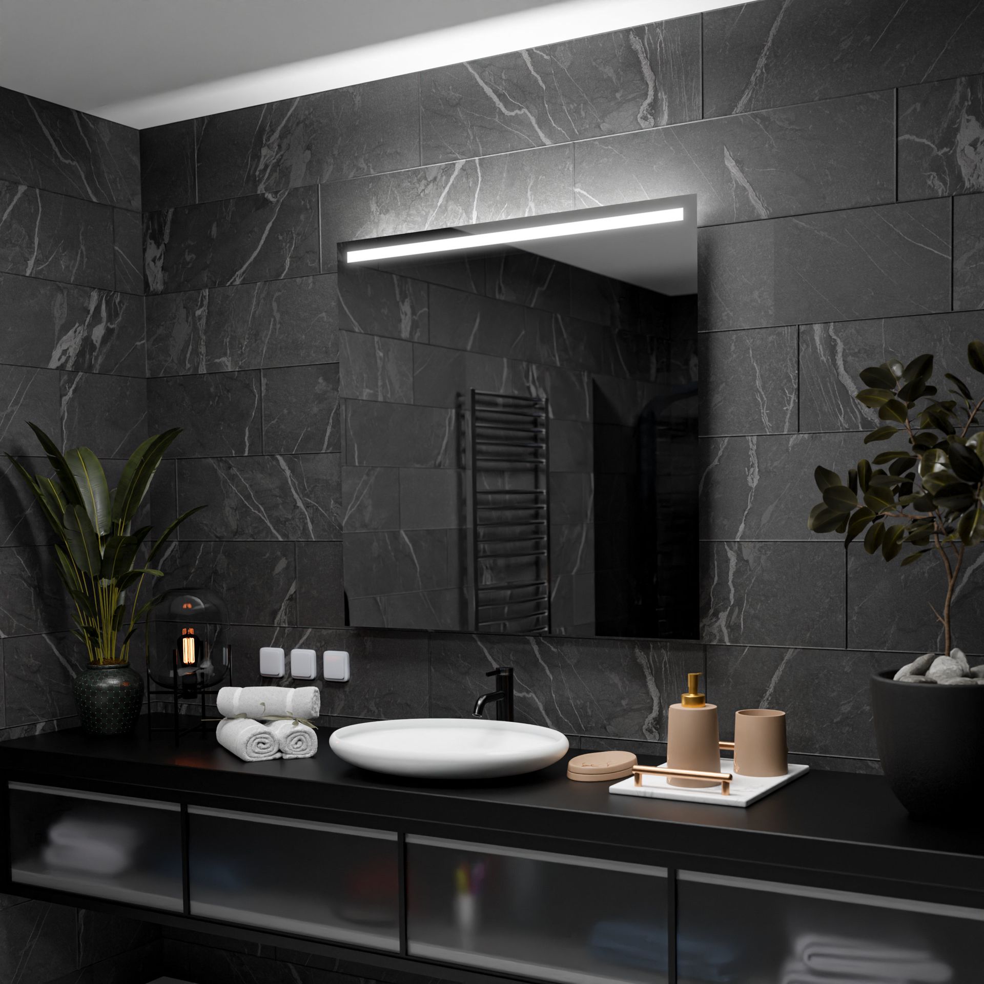 Prostokątne lustro łazienkowe z podświetleniem LED - Giza - 70x70cm