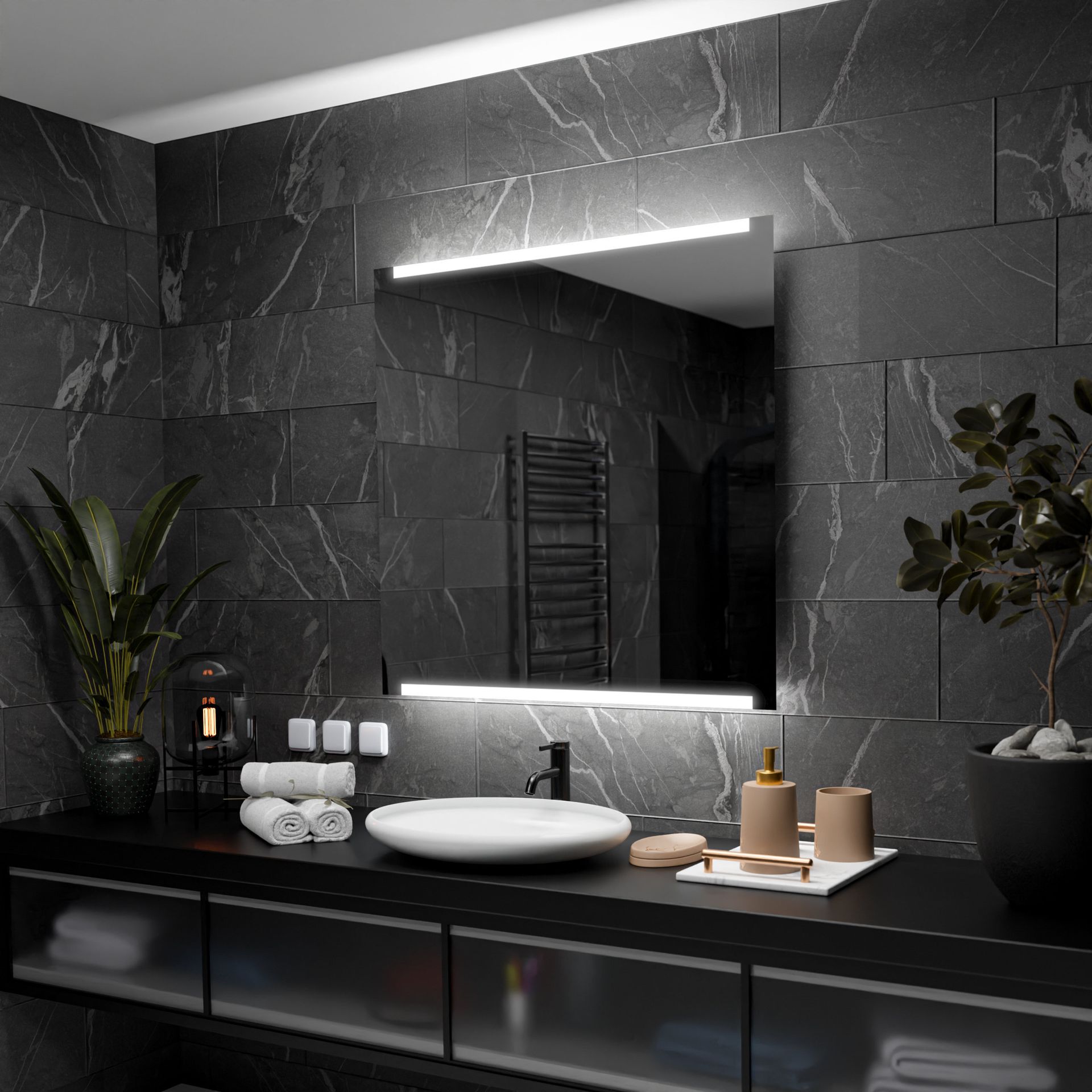 Prostokątne lustro łazienkowe z podświetleniem LED - Hobart - 50x50cm