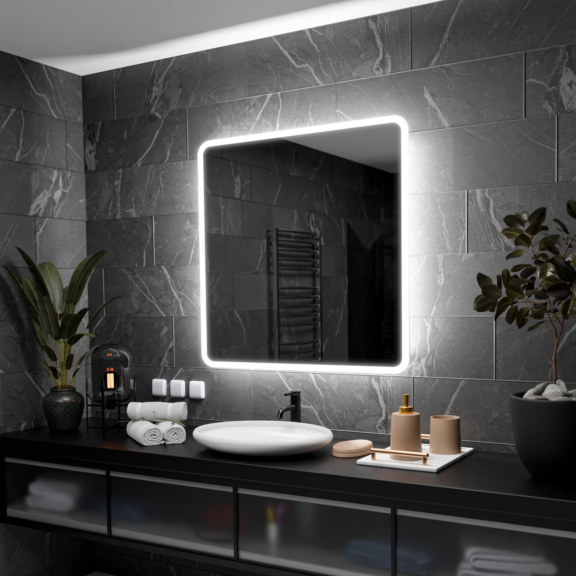 Prostokątne lustro łazienkowe z podświetleniem LED - Osaka - 50x50cm