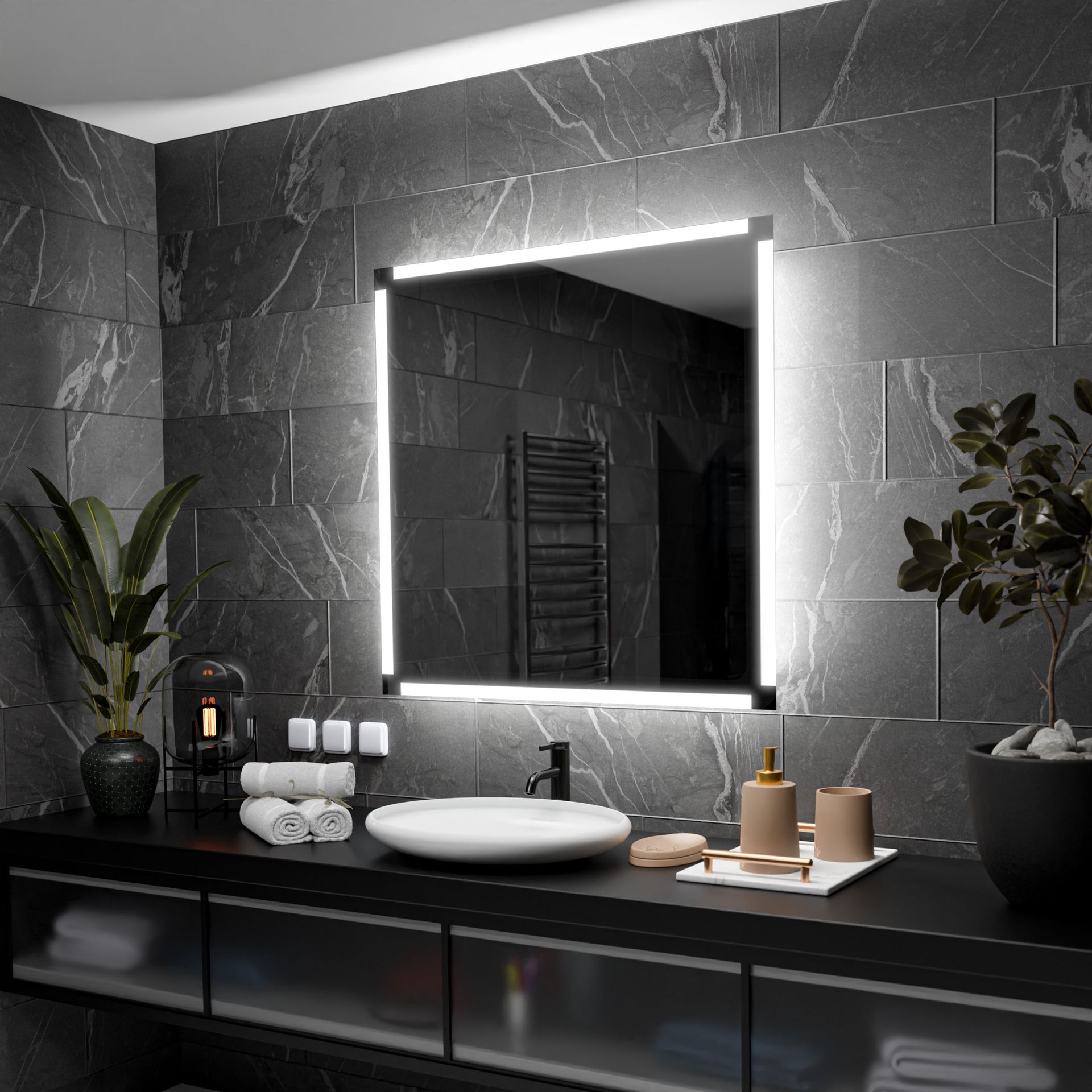 Prostokątne lustro łazienkowe z podświetleniem LED - Ryga - 50x50cm