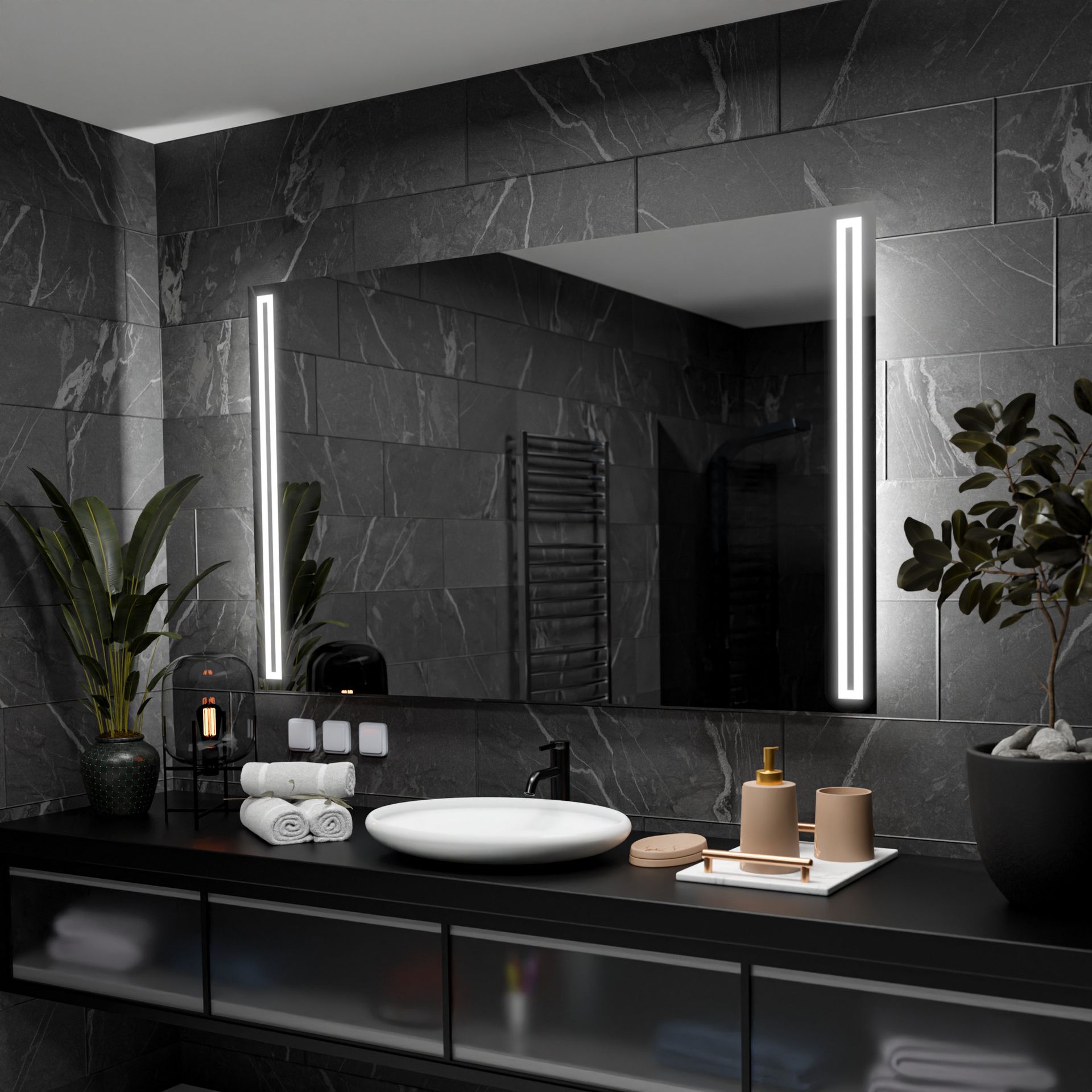 Prostokątne lustro łazienkowe z podświetleniem LED - Roma - 130x70cm