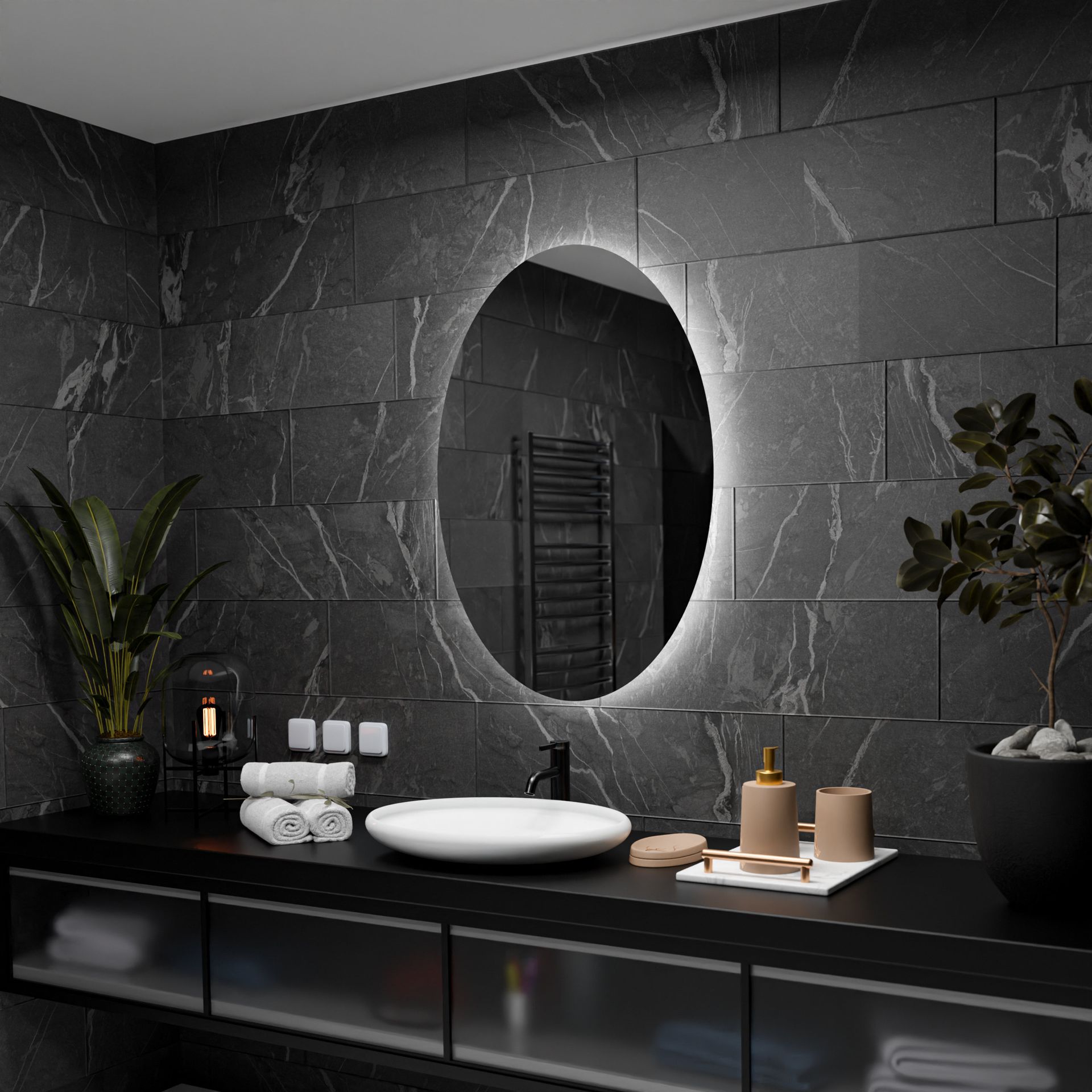 Lustro łazienkowe z podświetleniem LED, Elipsa - Tokio - 60x80cm