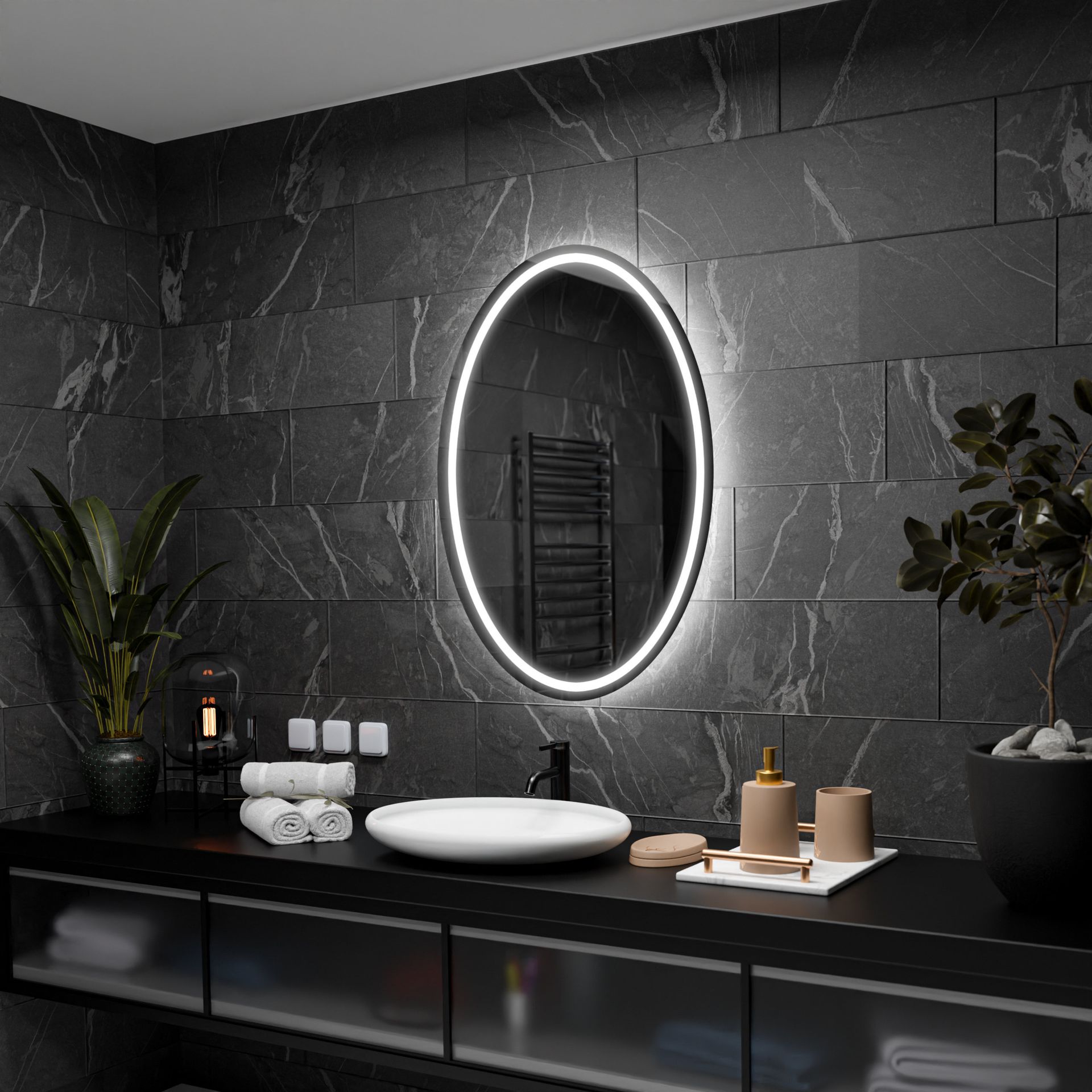 Lustro łazienkowe z podświetleniem LED, Elipsa - Panama - 70x120cm