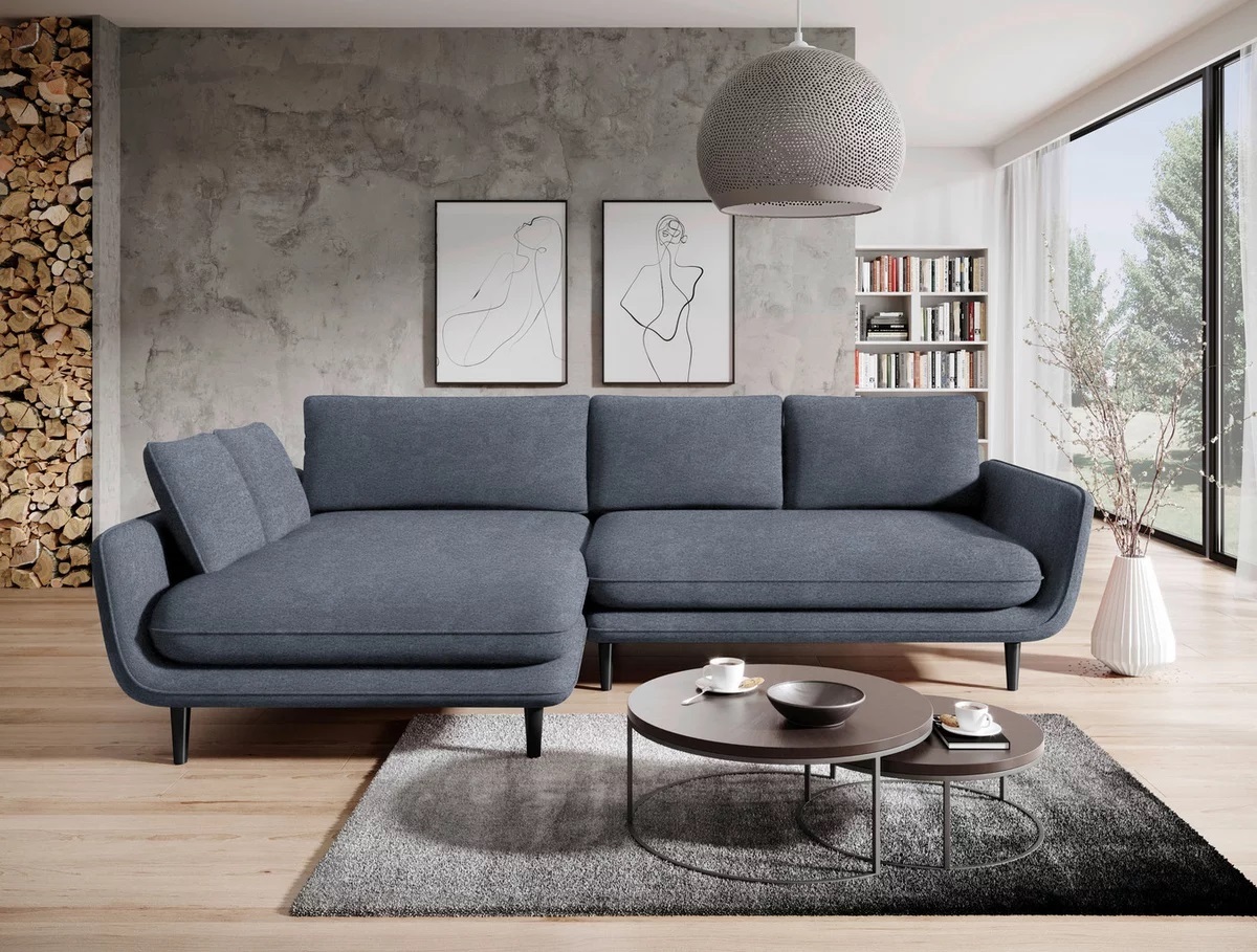 DOMO-HOME Narożnik z funkcją spania SOLANO - Elegancki skandynawski narożnik 260x167cm| Skrzynia na pościel i drewniane nóżki dla wygody i stylu Wysokiej jakości materiały Kolor ciemnoszary Lewy