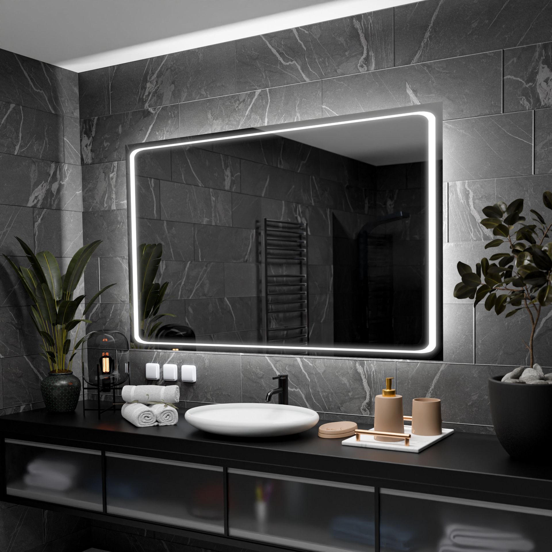 Prostokątne lustro łazienkowe z podświetleniem LED - Barcelona - 140x100cm