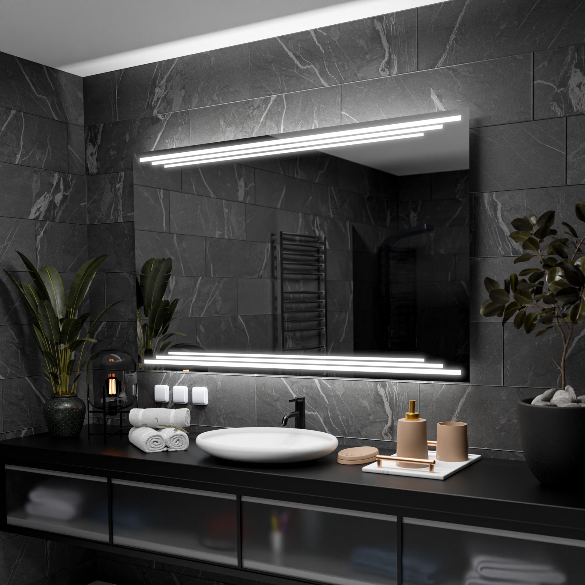 Prostokątne lustro łazienkowe z podświetleniem LED - Birma - 140x90cm