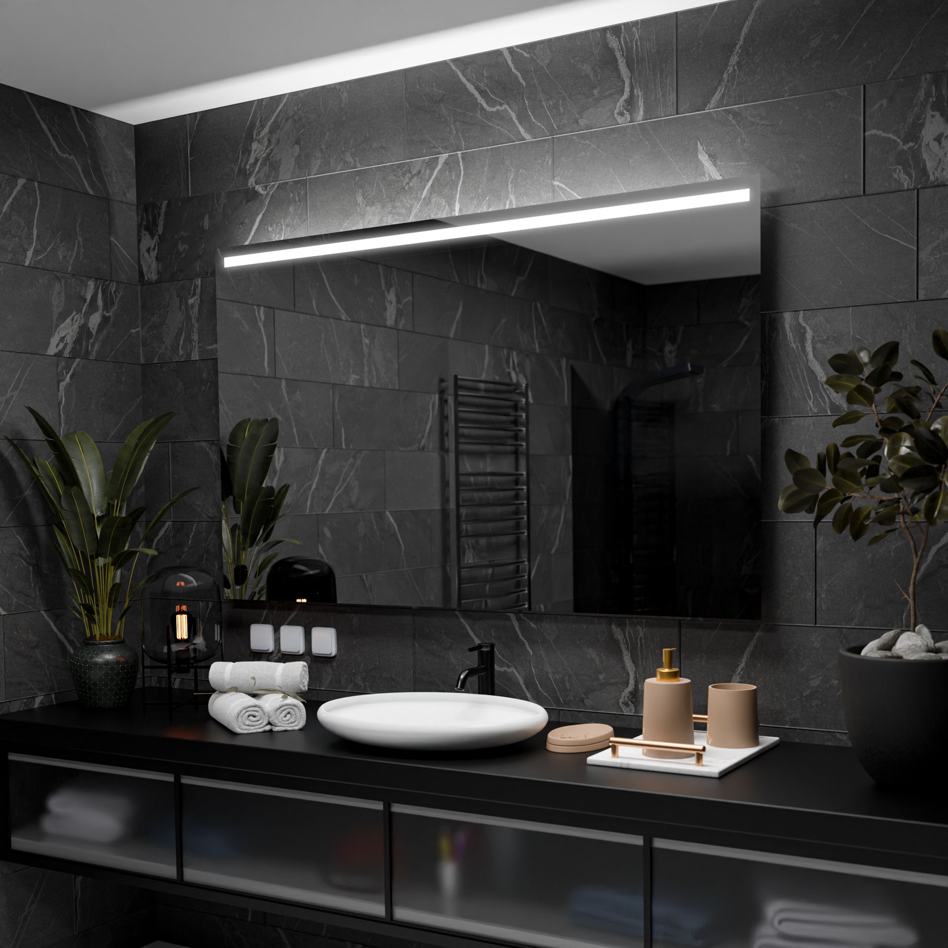 Prostokątne lustro łazienkowe z podświetleniem LED - Giza - 130x50cm