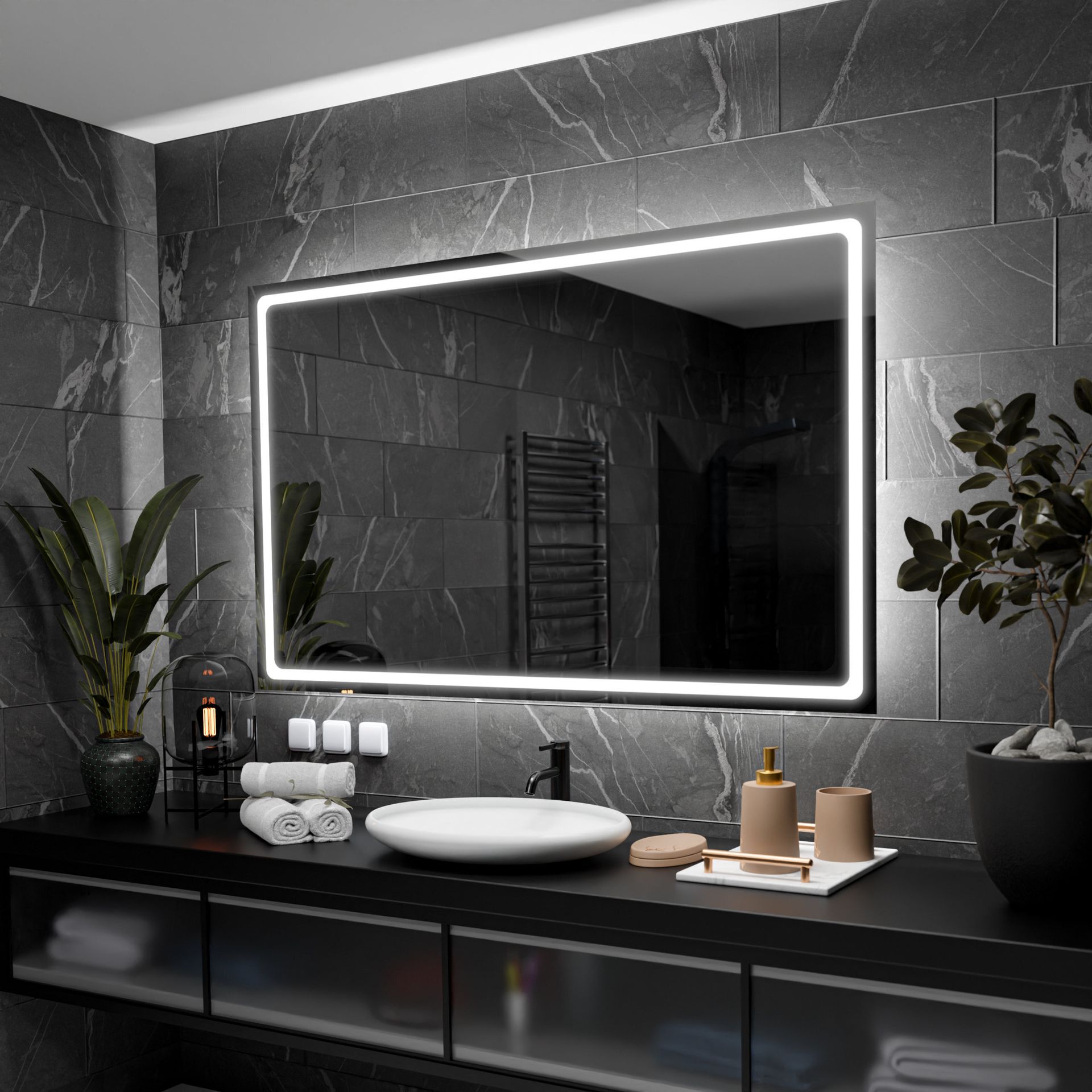 Prostokątne lustro łazienkowe z podświetleniem LED - Houston - 120x70cm