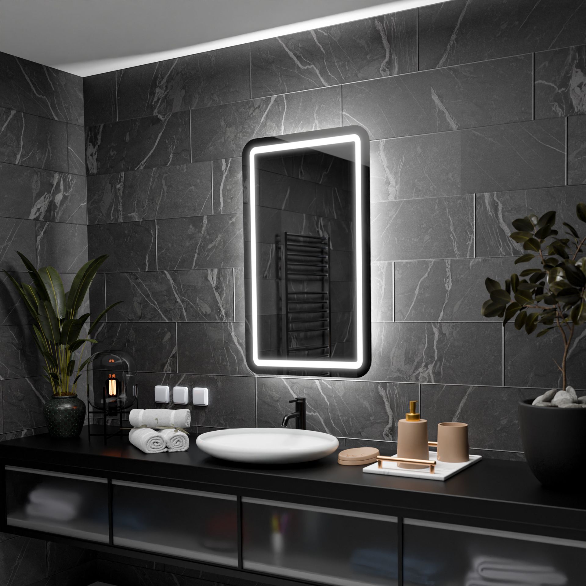 Prostokątne lustro łazienkowe z podświetleniem LED - Madrid - 50x60cm
