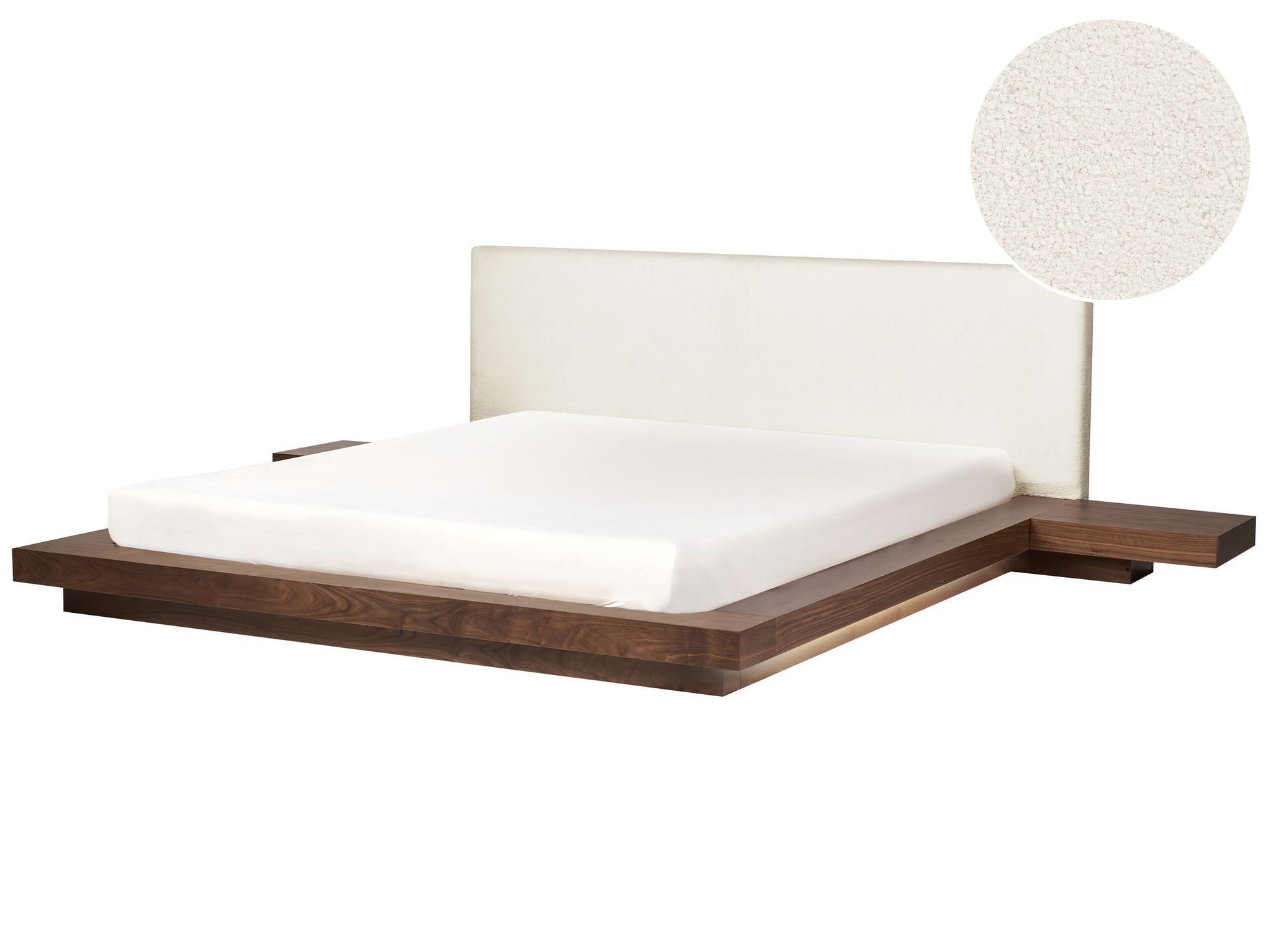 BELIANI Łóżko brązowe 180 x 200 cm LED 2 stoliki nocne wysoki zagłówek boucle styl japoński