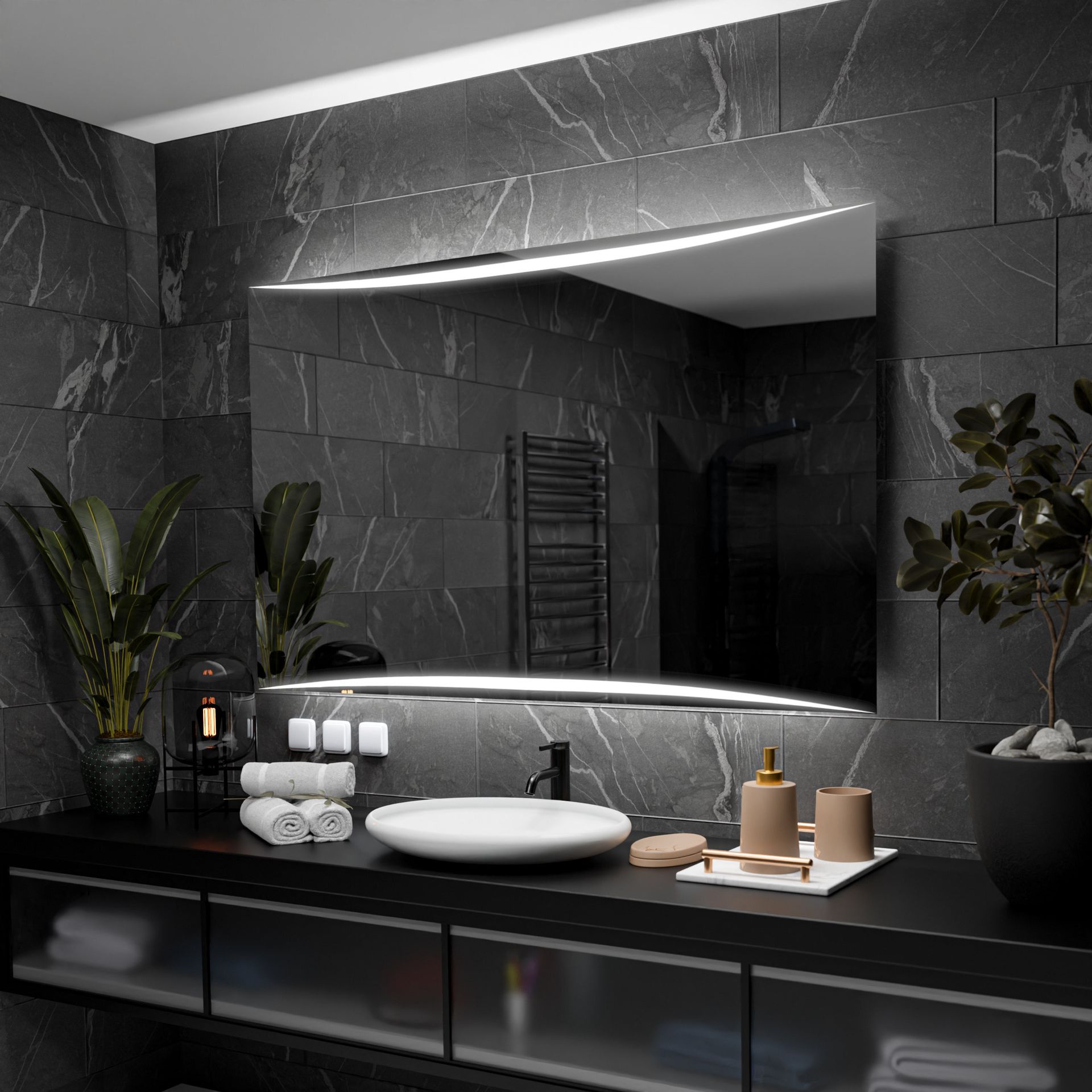 Prostokątne lustro łazienkowe z podświetleniem LED - Wilno - 130x70cm