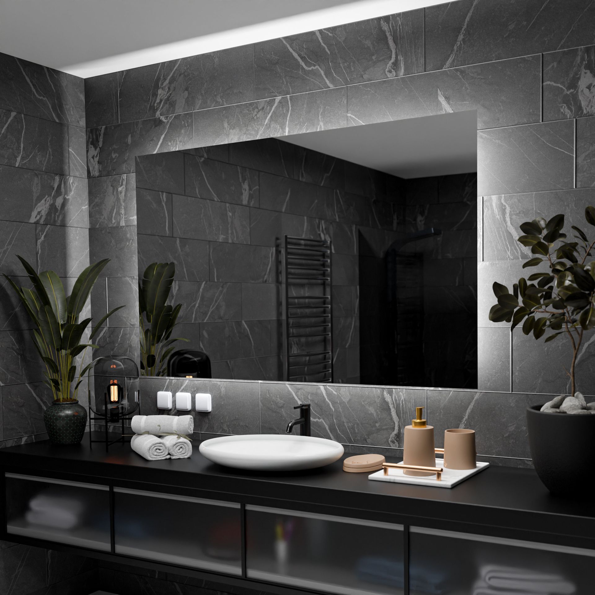 Prostokątne lustro łazienkowe z podświetleniem LED - Dubai - 150x80cm