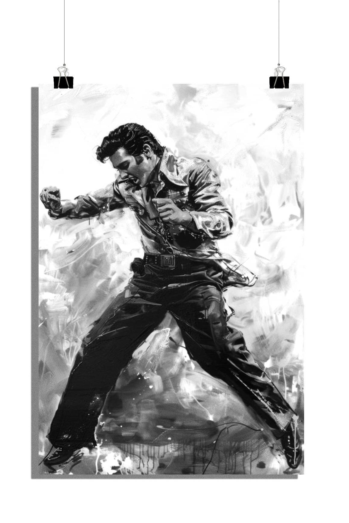 Plakat Elvis Presley - Plakat taneczny - Plakat muzyczny - Plakat legendy - Plakat czarno-biały - 61x91cm - Idealny do oprawienia w ramę