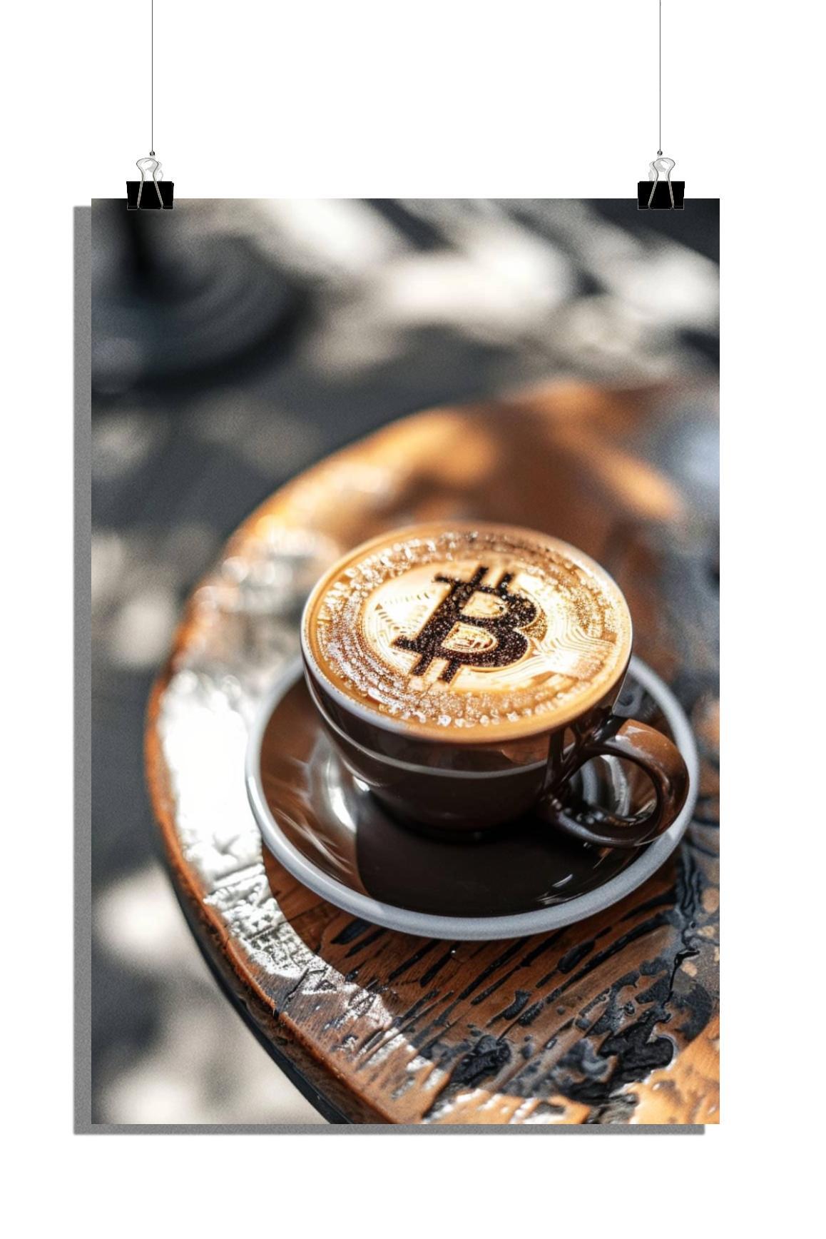 Plakat Bitcoin - Plakat Coffee - Plakat Crypto - Plakat Drink - Plakat fotograficzny - 61x91cm - Idealny do oprawienia w ramkę