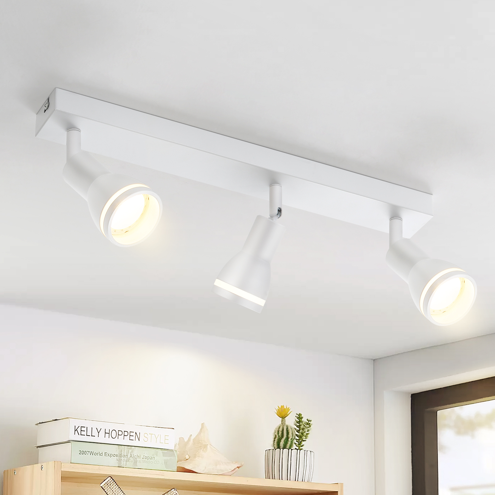 ZMH LED lampa sufitowa 3 płomienie biały reflektor sufitowy GU10 obrotowe metalowe reflektory sufitowe do salonu kuchni, bez żarówek