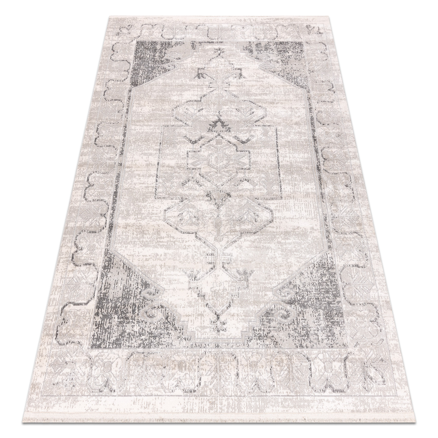 Dywan DISTIN 0107B / jasno / biały nowoczesny - Ornament, ramka, vintage, frędzle szary 200x290 cm