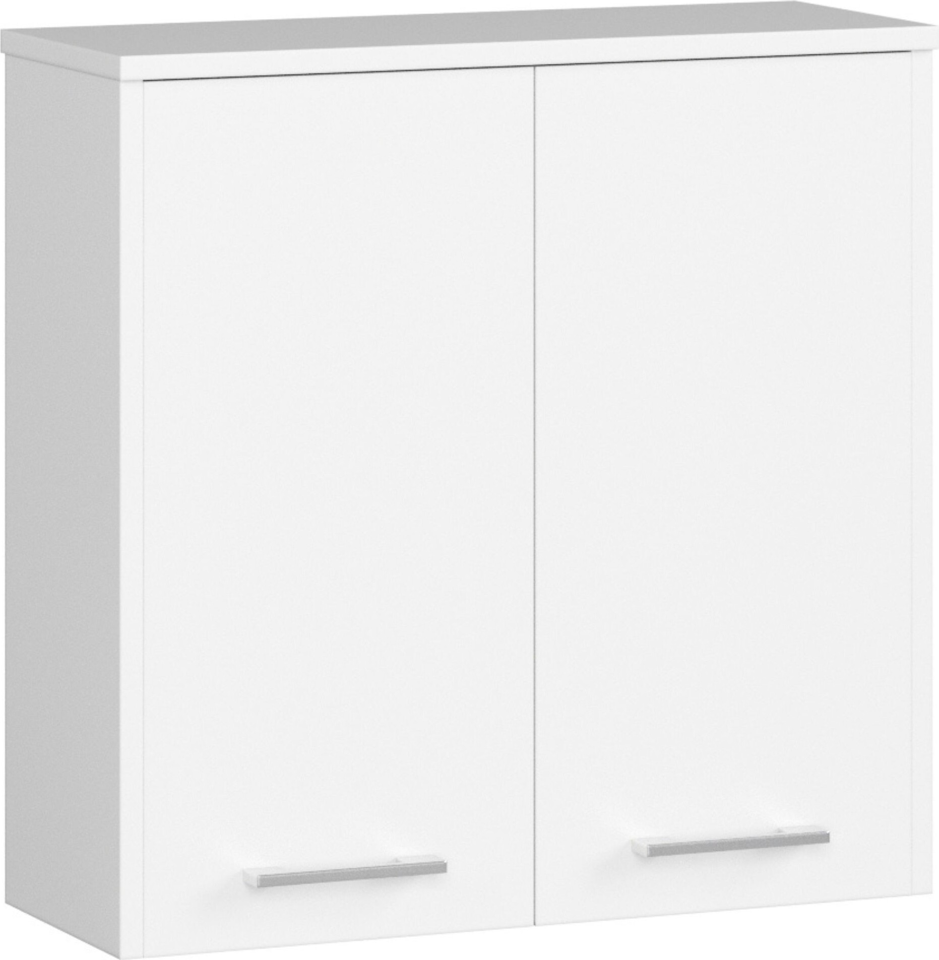 Szafka łazienkowa wisząca: dwoje drzwi, dwie półki, kolor: biały, wymiary mebla: szer. 60 cm, wys. 60 cm, gł. 22,5 cm.