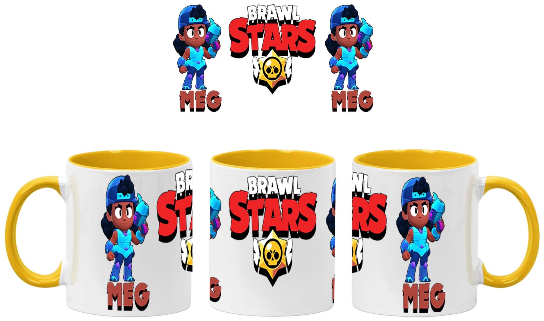 Megbeetle Kubek Ceramiczny Prezent Tasse Mug Mug Brawl Stars Battle Arena Meg, Żółty 330 ml