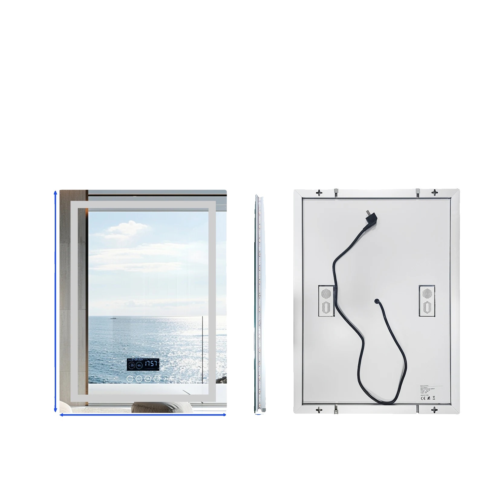 Lustro łazienkowe Bluetooth, funkcja przeciwmgielna, przyciemniane oświetlenie, nowoczesny design, 70x90cm (28x36 cali)