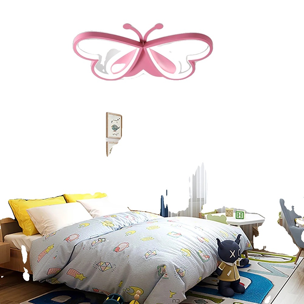 Różowa lampa sufitowa LED, unikalny design motyla, energooszczędne, wszechstronne opcje oświetlenia,