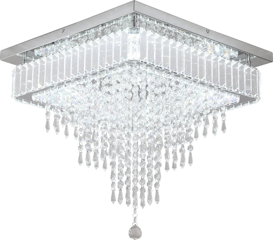 Luksusowa kryształowa lampa sufitowa LED, pilot z funkcją ściemniania, nowoczesny design, L45xW45cm, zimna biel