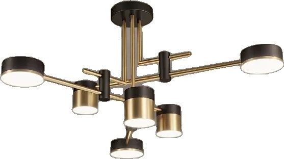 Żyrandol skandynawski, Wiele głowic, Regulowane oświetlenie LED, 6 głowic, Trójkolorowe światło NO RC