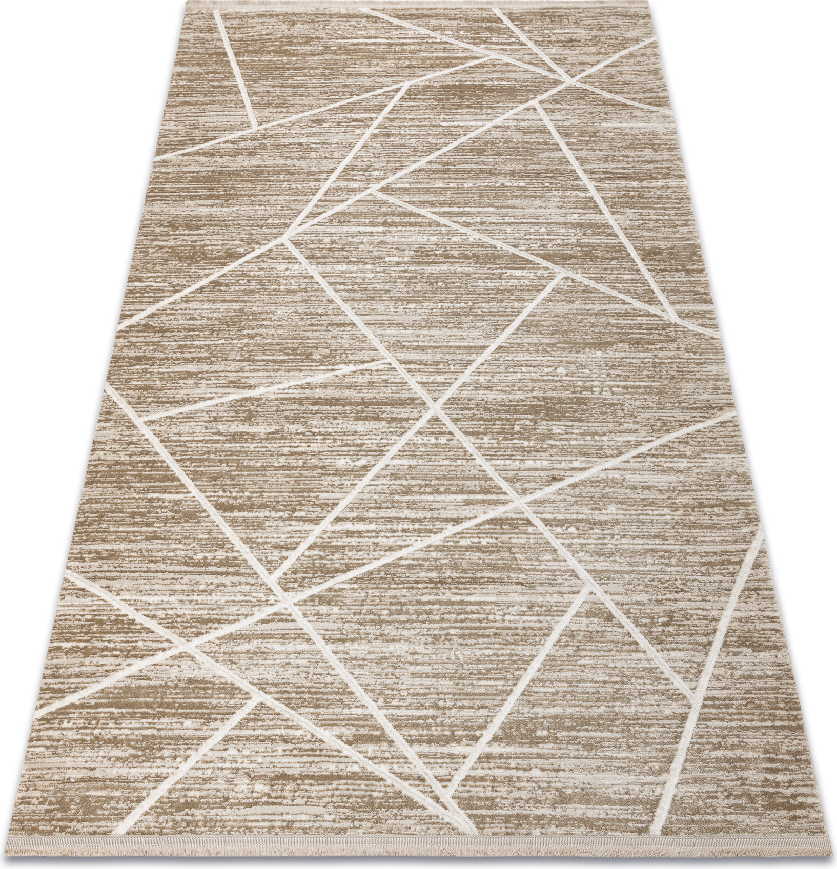 Dywan DUKE 51557 beż / krem - Geometryczny, strukturalny, bardzo miękki, frędzle beżowy 120x170 cm