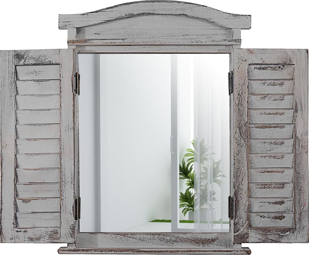 Lustro ścienne okno z okiennicami 53x42x5cm ~ szary shabby