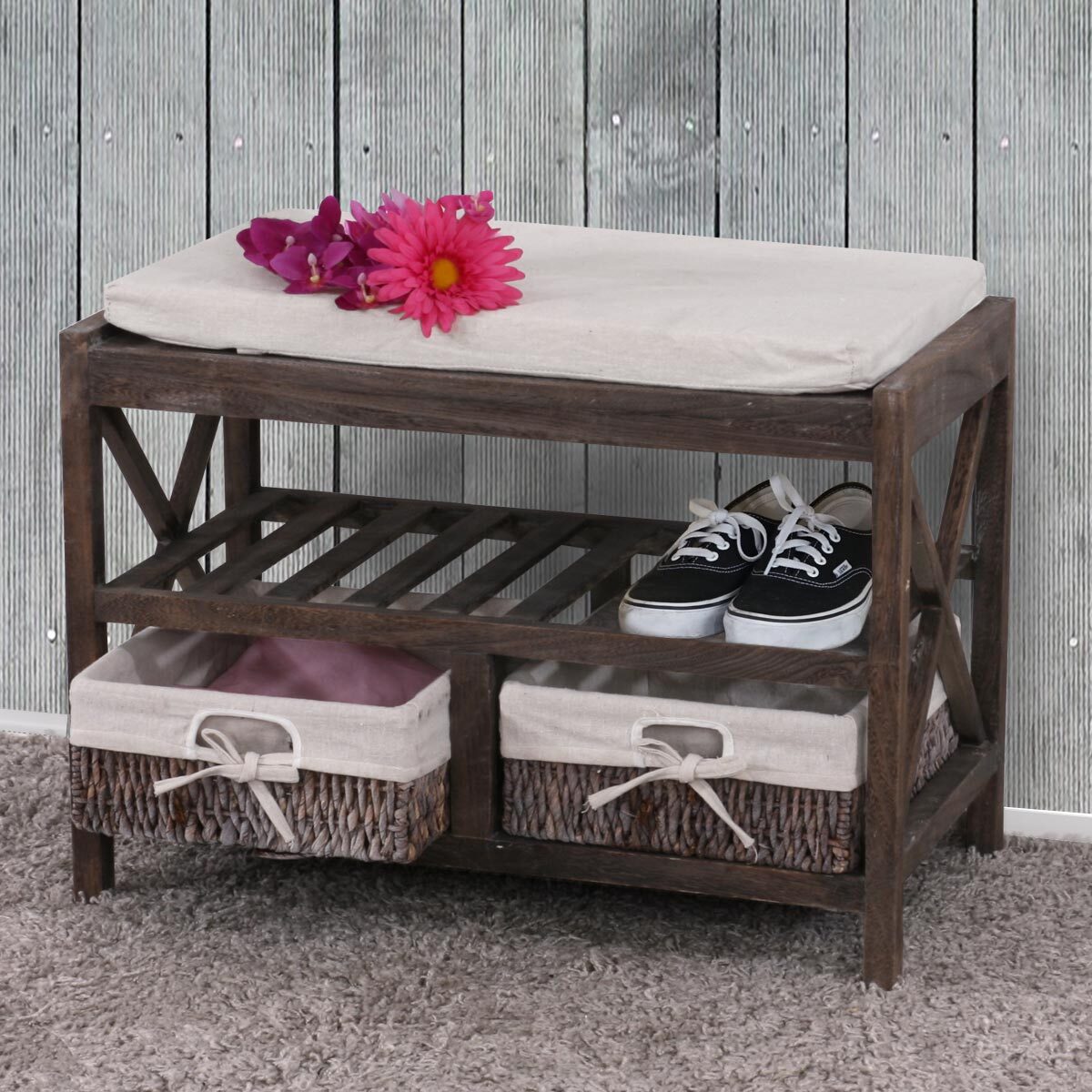 Stojak na buty HWC-C48, stojak na buty w stylu shabby vintage 45x65x34cm ~ brązowy