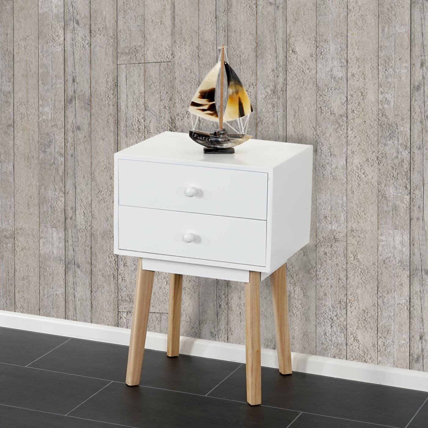 Komoda Malmö T271, stolik nocny szafka nocna, retro design 59x40x30cm ~ szuflada biały