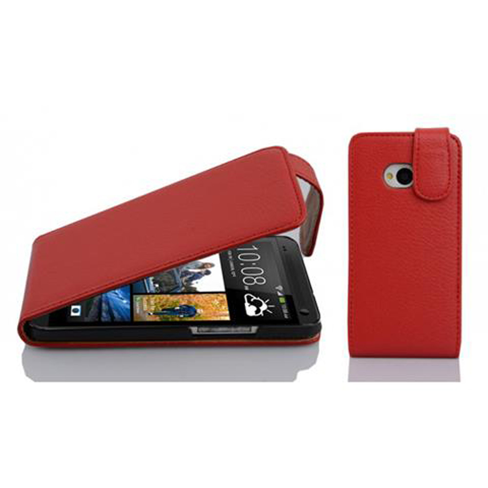 Etui Cadorabo do HTC ONE M7 w kolorze INFERNO RED etui na telefon komórkowy z klapką wykonane z teksturowanej sztucznej skóry etui ochronne etui z klapką w stylu książki