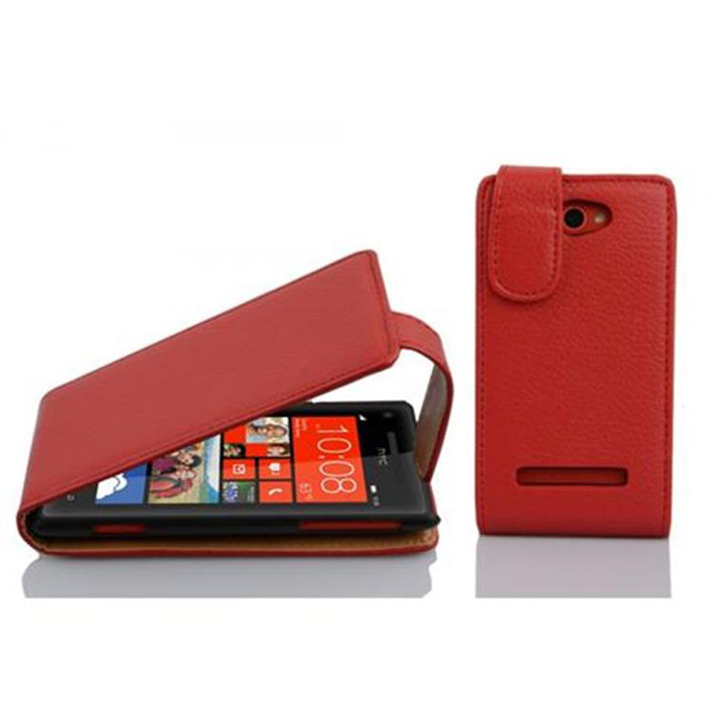 Etui Cadorabo do HTC 8S w kolorze INFERNO RED etui na telefon komórkowy z klapką wykonane z teksturowanej sztucznej skóry pokrowiec ochronny pokrowiec z klapką w stylu książki
