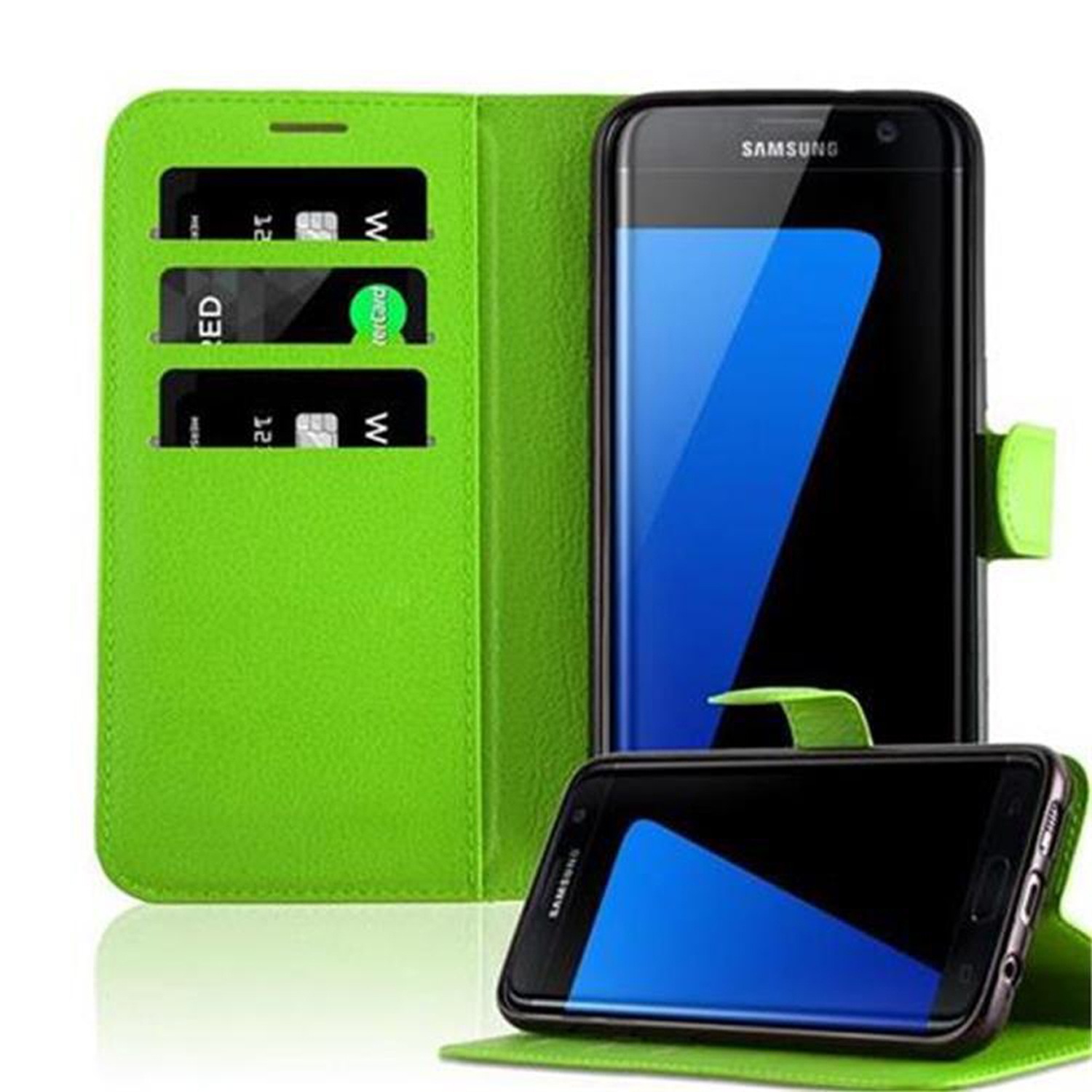 Etui Cadorabo do Samsung Galaxy S7 EDGE w kolorze MINT GREEN Etui na telefon komórkowy z magnetycznym zamknięciem, funkcją podstawki i kieszenią na karty Etui Etui ochronne Etui z klapką w stylu książki