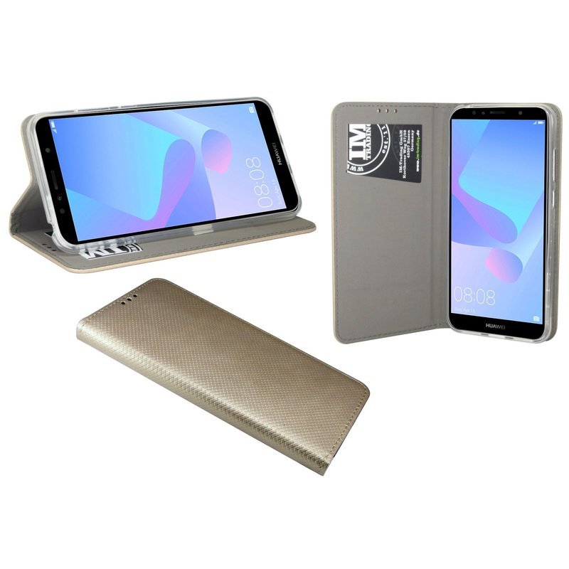 Huawei Y6 2018 etui na telefon komórkowy kieszonka etui z klapką pokrowiec ochronny na smartfona złoty