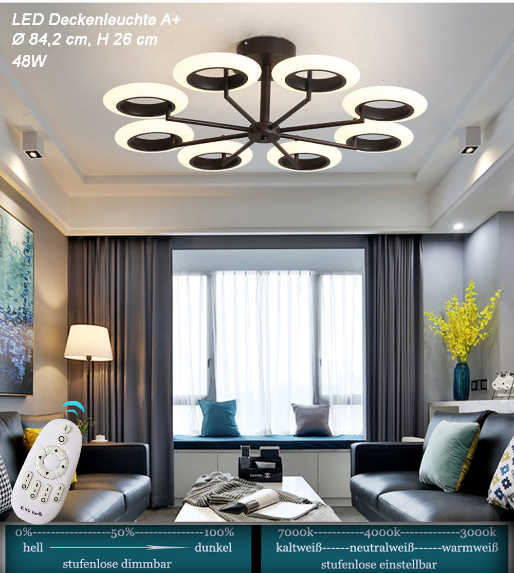 Lampa sufitowa LED 9012X-8-kf w kolorze kawowym z pilotem Regulacja barwy/jasności światła Akrylowy klosz A+ Lampa LED do salonu