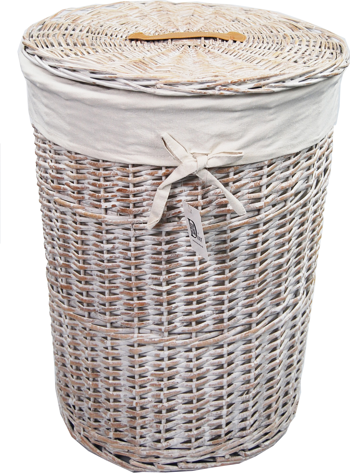 Kosz na pranie Kosz na pranie Skrzynia na pranie wiklinowa biała okrągła 96L Pokrywa D.46 H.62