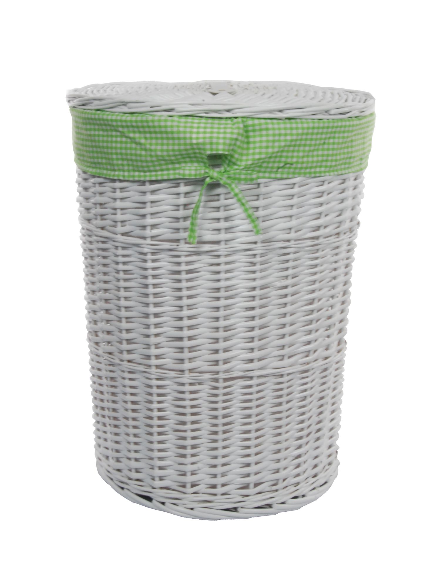 Kosz na pranie Kosz na pranie Skrzynia na pranie Wiklinowa okrągła biała pokrywa Worek na pranie Zielony wzór w kratkę D.39cm H.55cm
