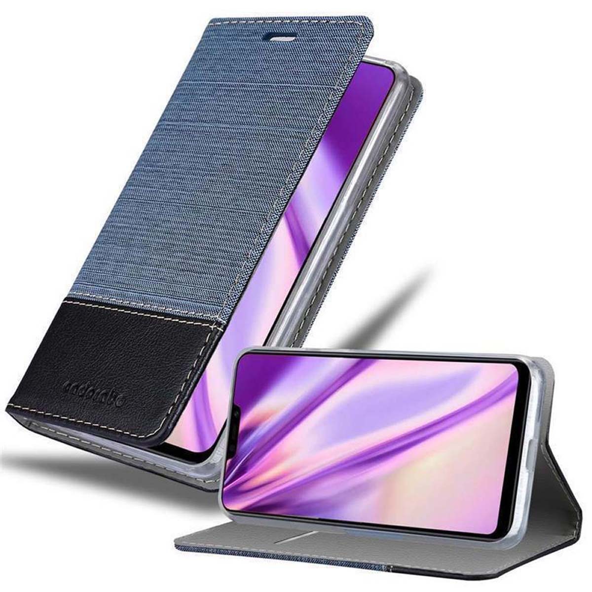 Cadorabo Etui do Vivo Y81i w kolorze CZARNY NIEBIESKI Etui na telefon komórkowy z magnetycznym zamknięciem, funkcją podstawki i miejscem na kartę Etui Etui ochronne Etui z klapką w stylu książki