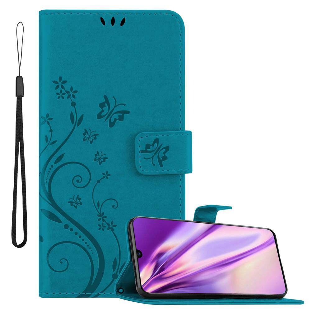 Cadorabo pokrowiec na Samsung Galaxy A70 / A70s pokrowiec ochronny w kolorze niebieskim pokrowiec ochronny pokrowiec na telefon komórkowy etui w kwiaty etui w kwiaty