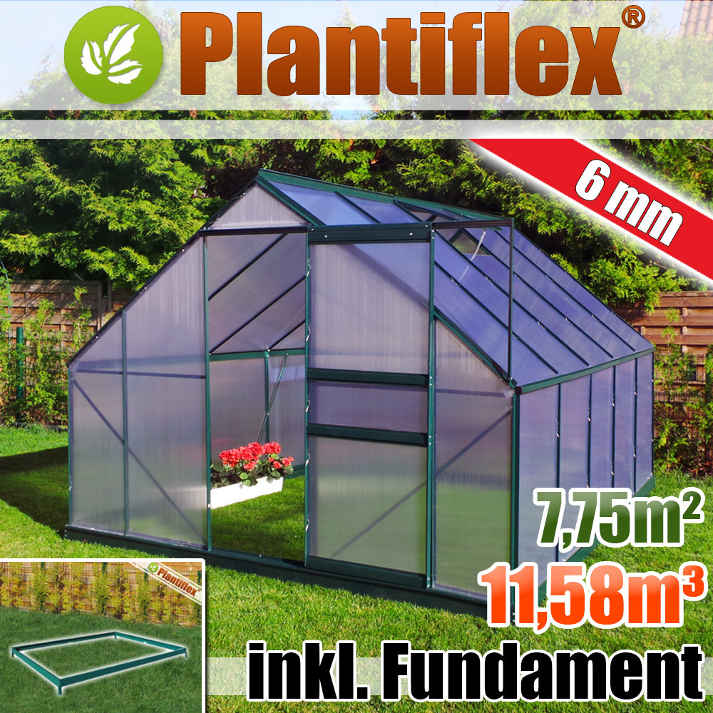 Szklarnia aluminiowa 11,58m³ z fundamentem 250x310cm szklarnia ogrodowa szklarnia aluminiowa szklarnia pomidorowa 7,75m² - szkło 6mm - zielona