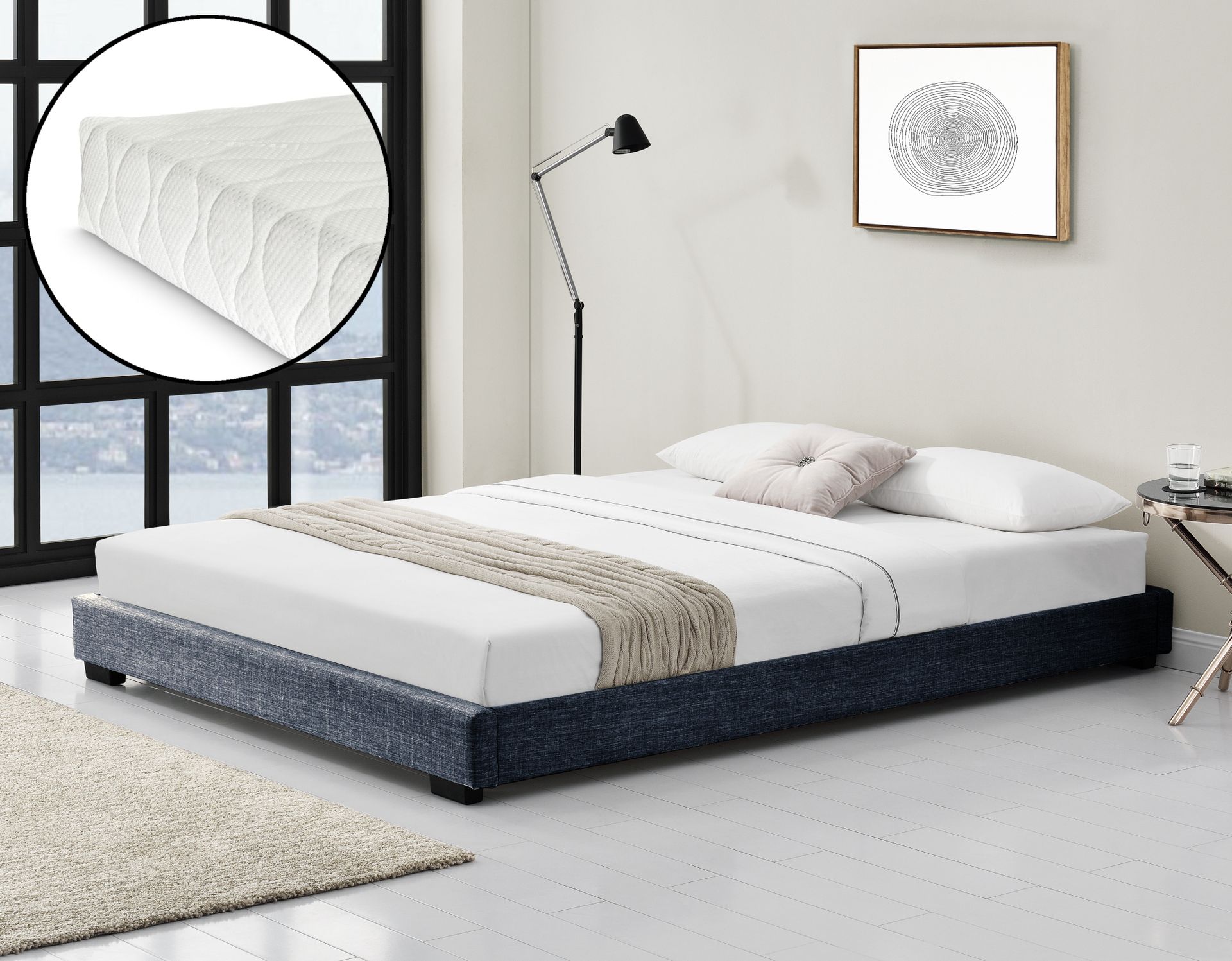 Łóżko tapicerowane z materacem z zimnej pianki i stelażem listwowym 180x200 cm łóżko z materacem ÖKO-TEX Standard 100 łóżko podwójne imitacja skóry łóżko podwójne w kolorze ciemnoszarym Corium