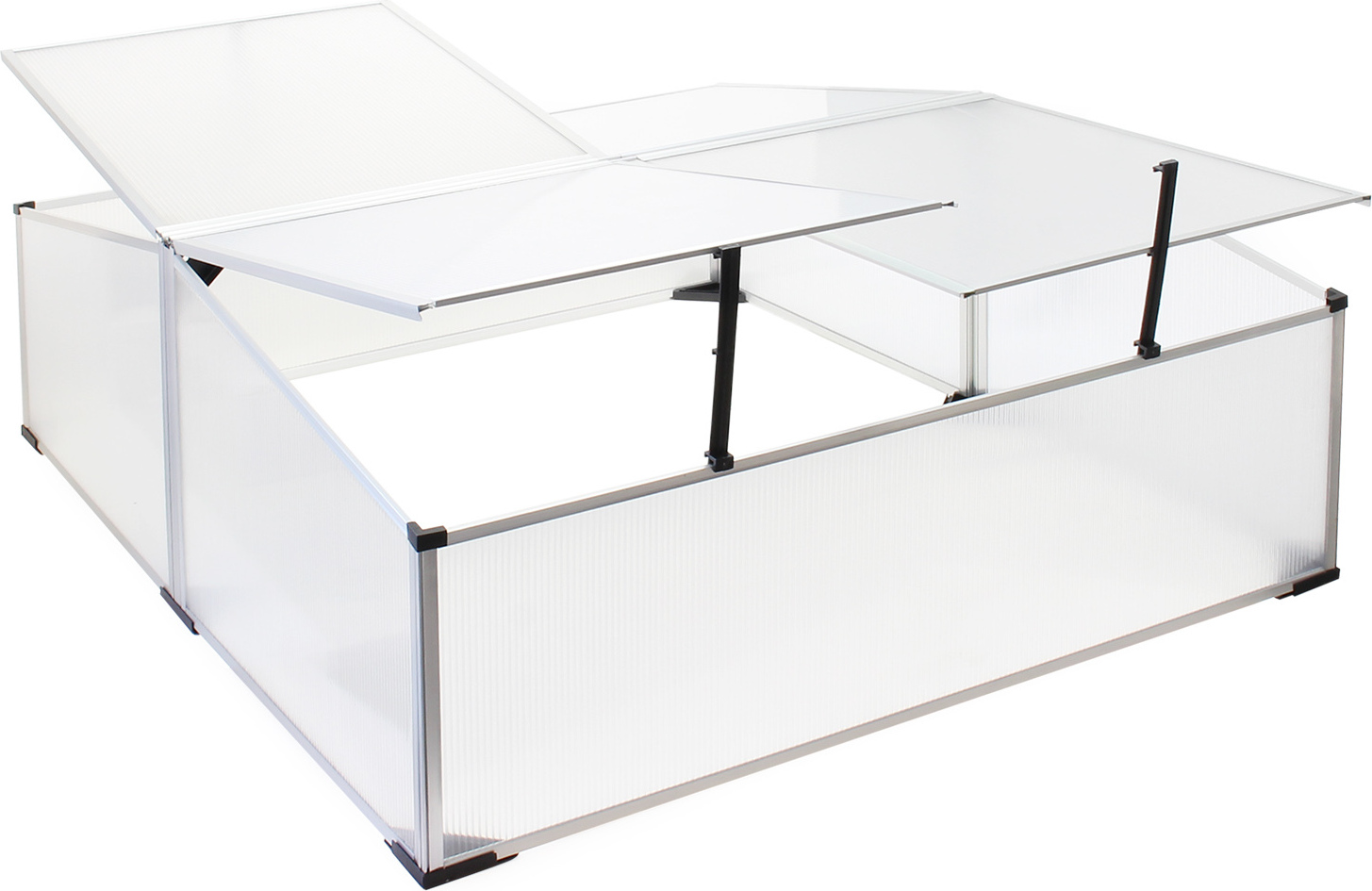 Podwójna szklarnia zimna Wiltec wykonana z aluminium, 100 x 120 x 40 cm, grządka warzywna z zamykanym dachem i 4 skrzydłami, odporna na warunki atmosferyczne, ochrona UV