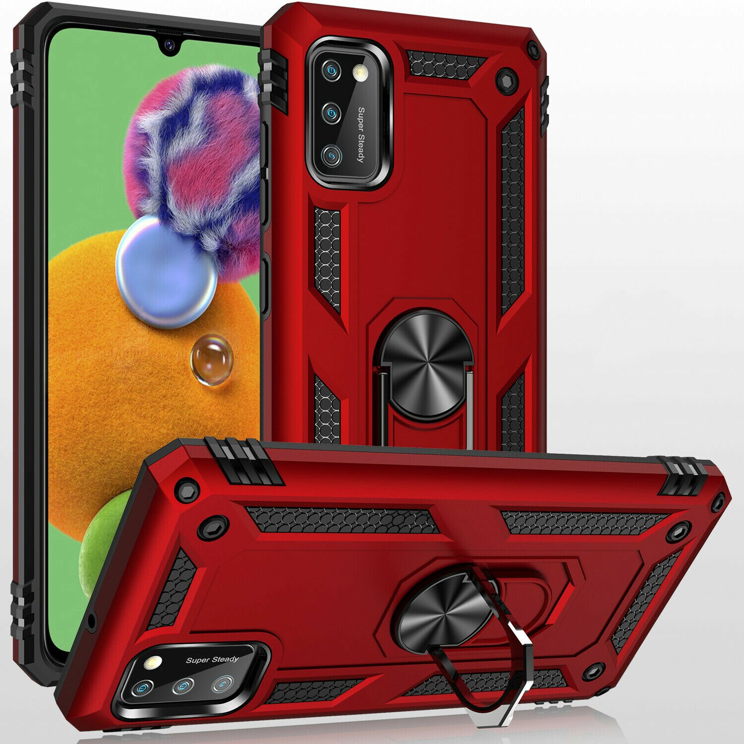 cofi1453® Silicone TPU Slim Case z 360-stopniową podstawką ochronną Kickstand Etui na telefon komórkowy Magnetyczny uchwyt samochodowy do Samsung Galaxy A71 (A715F) Red