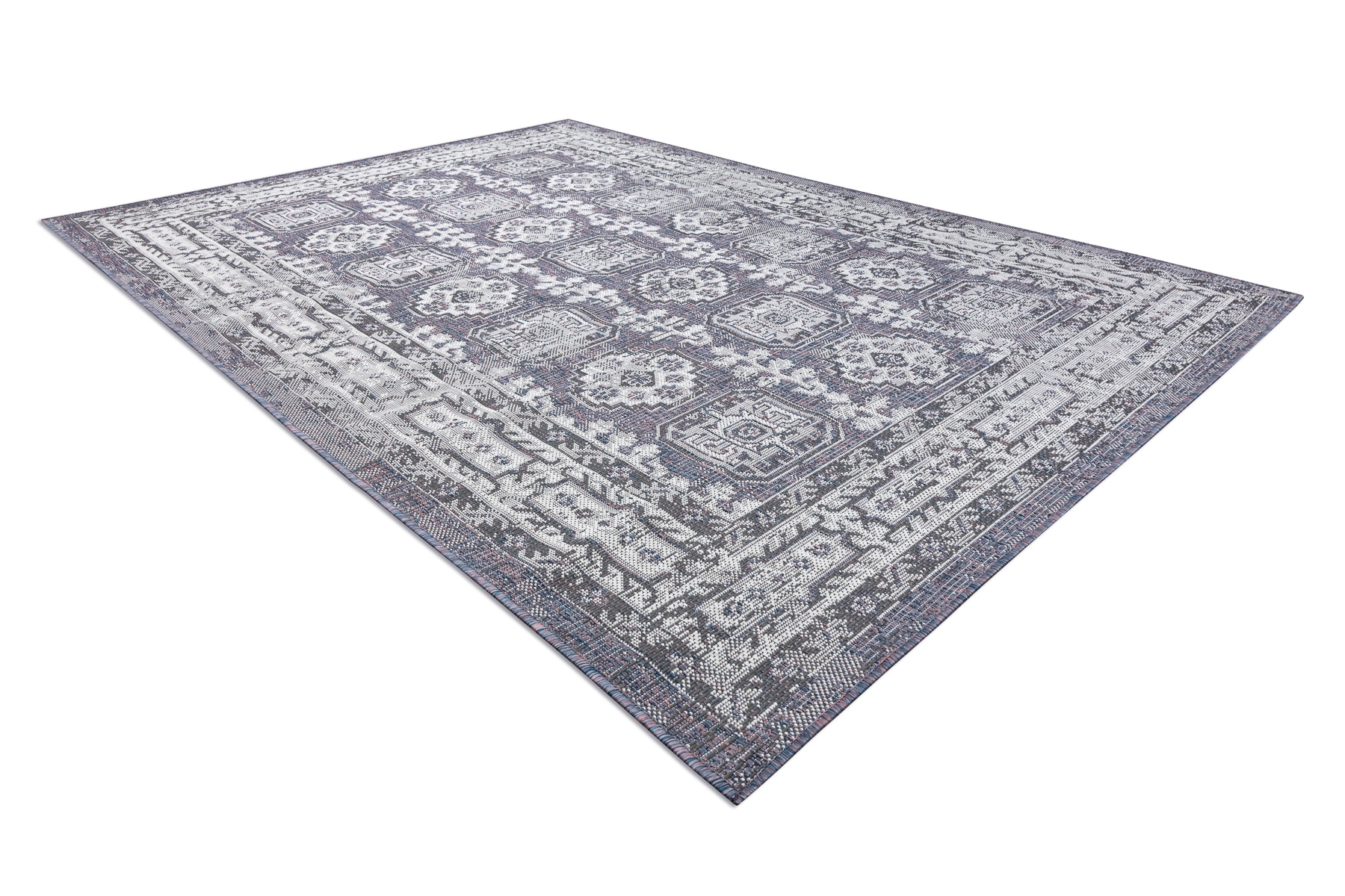 Dywan SZNURKOWY SIZAL SION Ramka, ornament, przecierany 2832 płaskie tkanie niebieski / róż / ecru wielokolorowy 120x170 cm