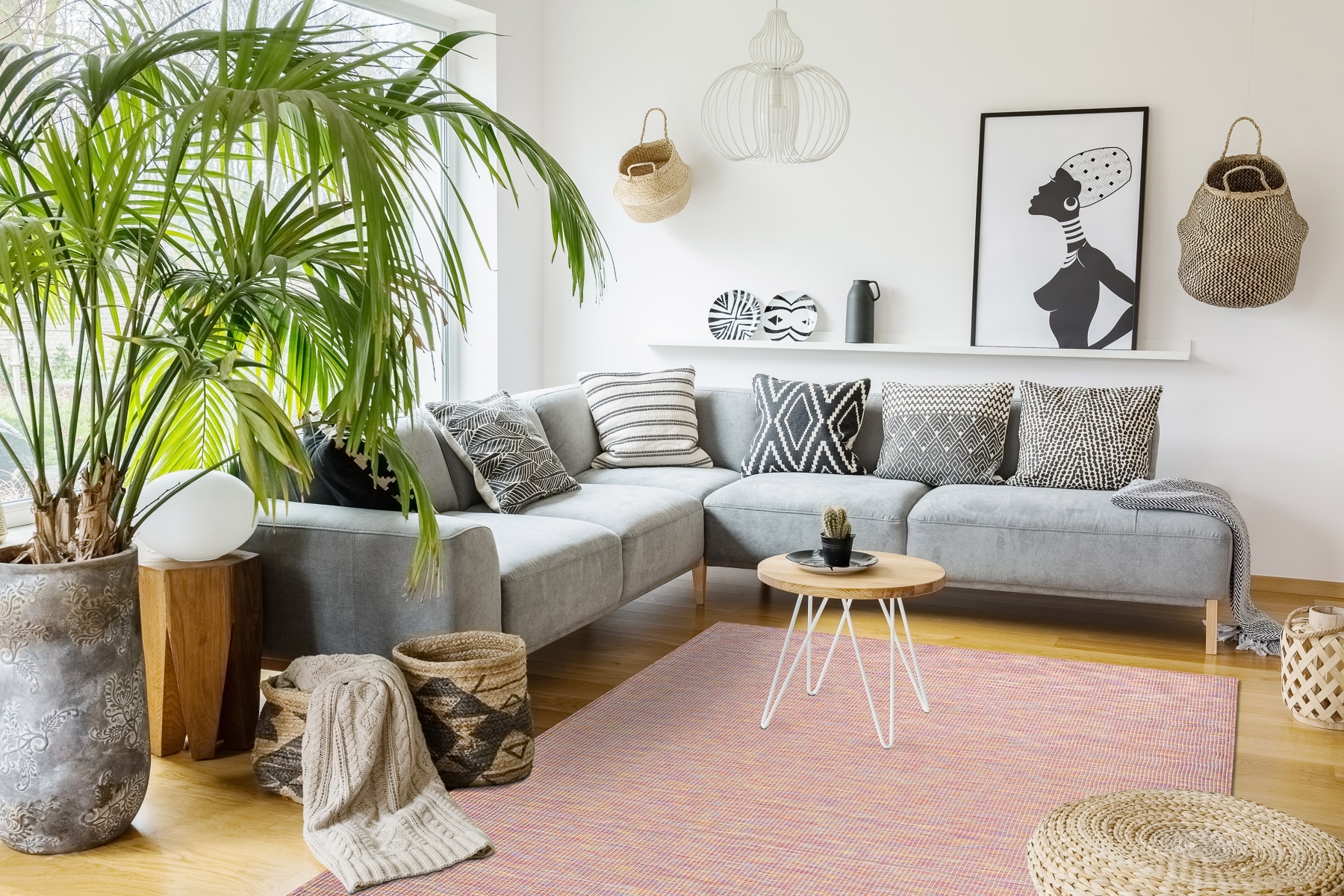 Dywan SZNURKOWY SIZAL płaskotkany PATIO 2778 róż / niebieski / beż różowy 136x190 cm