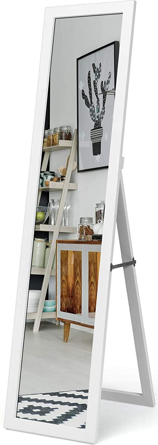 COSTWAY 2 W 1 lustro pełnowymiarowe, lustro stojące z drewnianą ramą, lustro do garderoby 37 x 155 cm, lustro do sypialni, salonu i przedpokoju białe