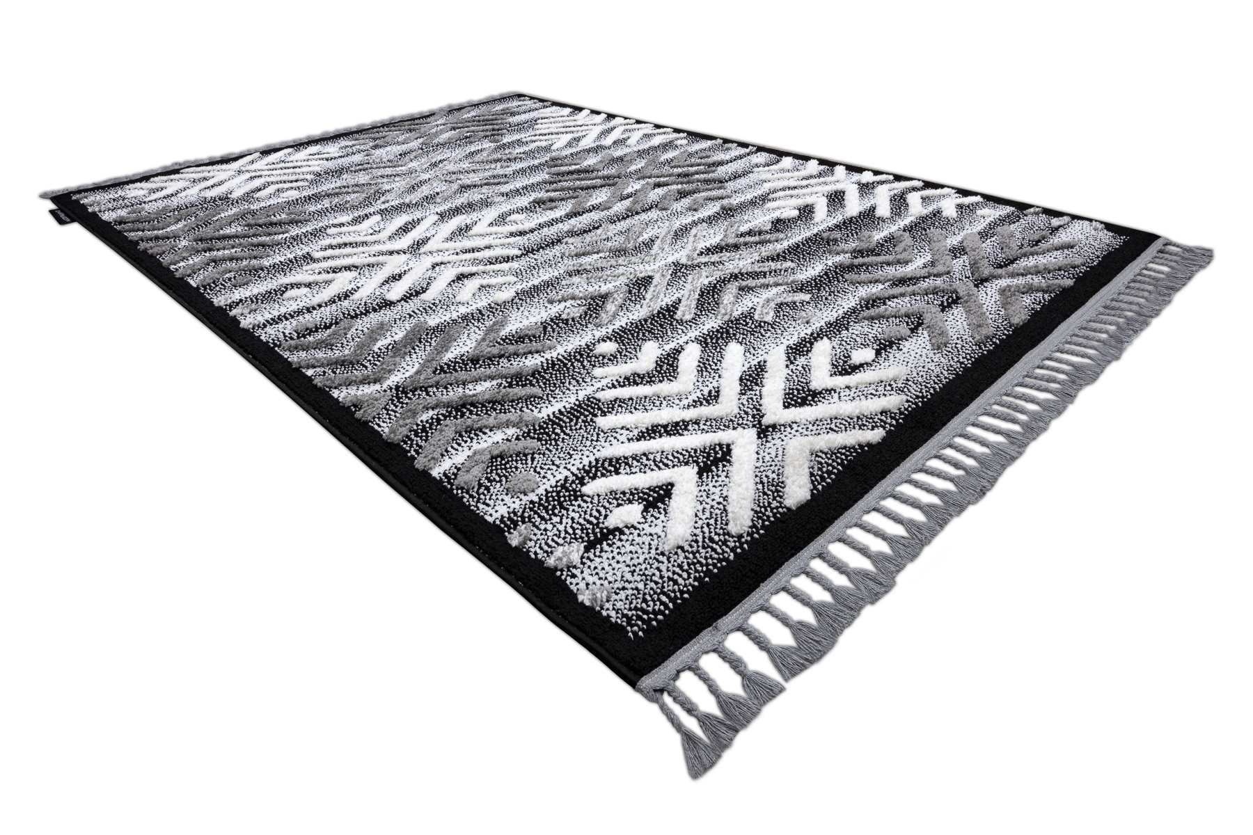 Dywan MAROC P658 Płatki śniegu czarny / Frędzle berberyjski marokański shaggy szary 160x220 cm