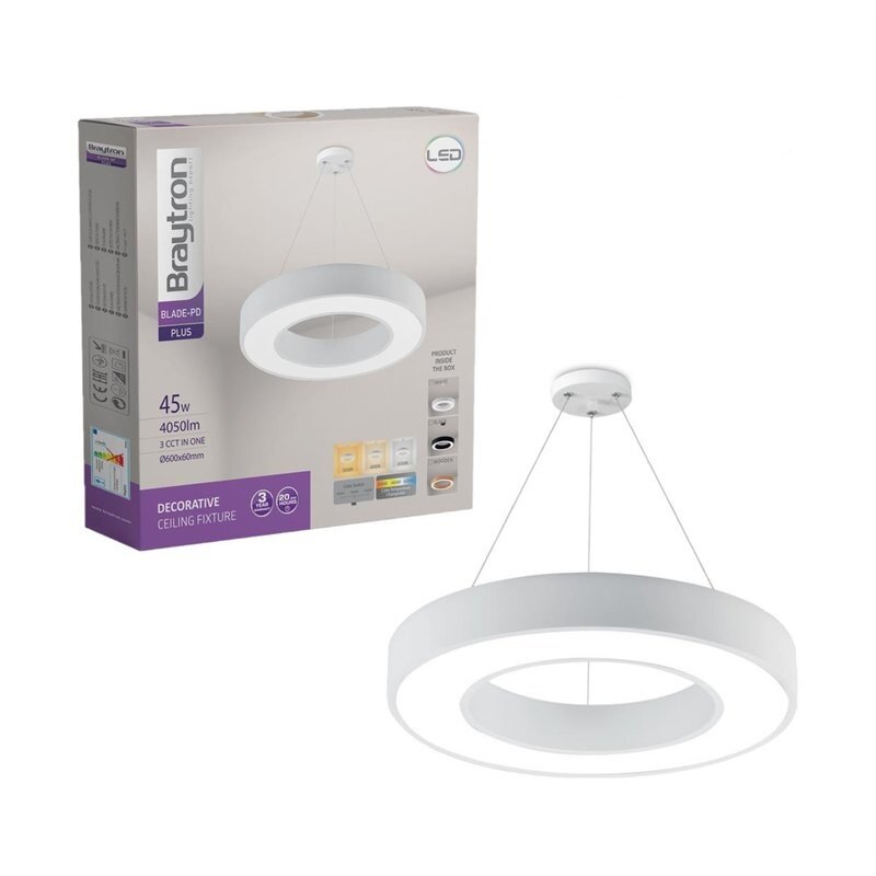 Braytron aluminiowa lampa sufitowa LED BLADE PD 45W 4050 lm 60Ø lampa wisząca 120cm okrągła biała
